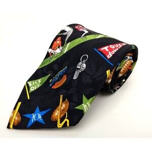 Nicole Miller FRIDAY NIGHT‎ FOOTBALL Neck Tie 100% Silk Vintage 1992 Hand Sewn